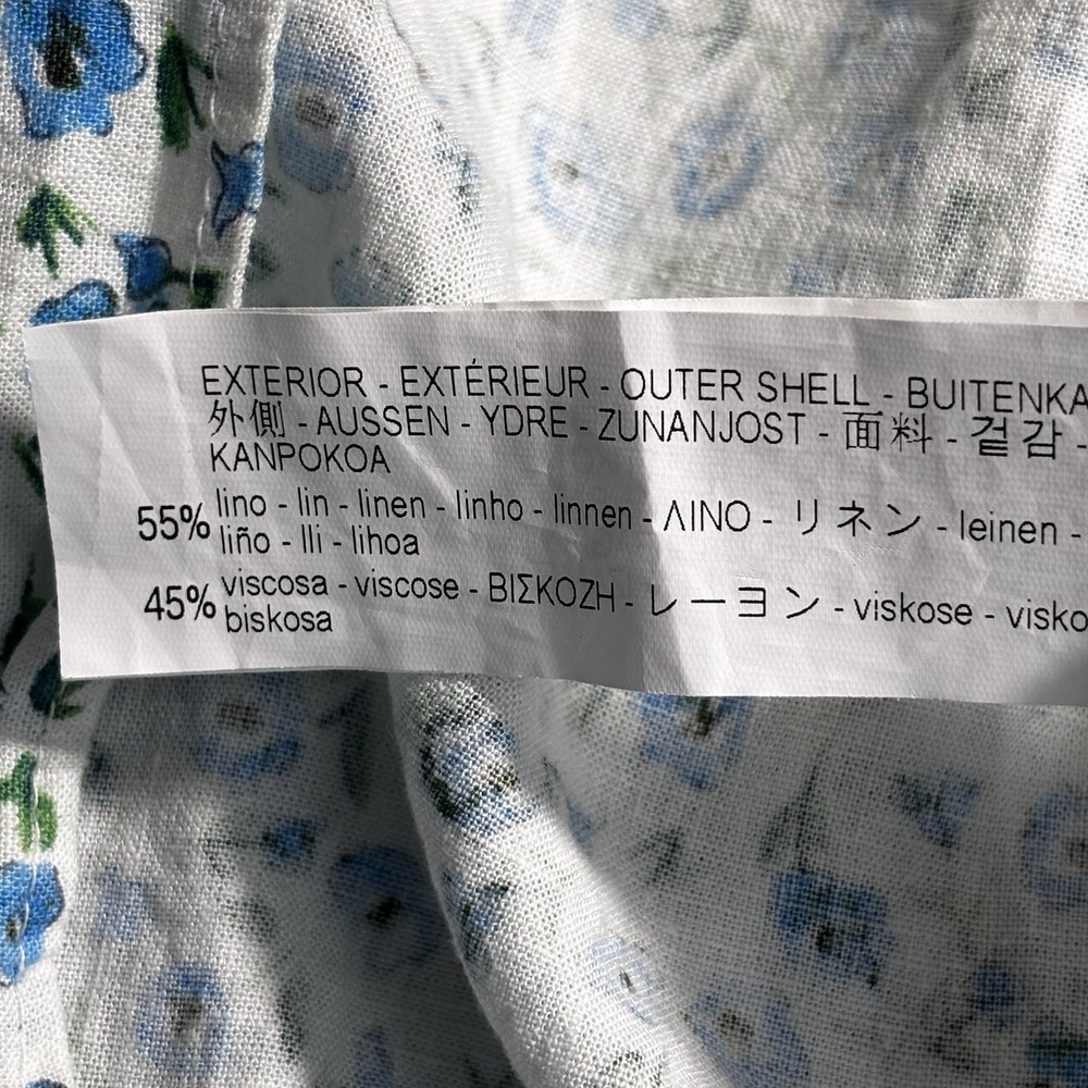 Zara Ditsy Floral Babydoll Dress S Blue Linen Blend Smocked Mini Cottage Picnic‎ - Picture 10 of 11